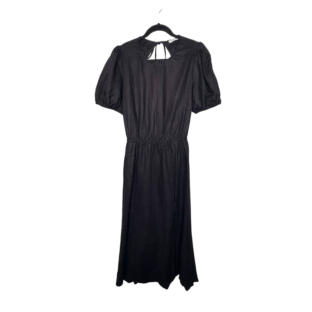 Reformation 12 Anneliese Linen Midi Dress $248 Puff Sleeve Backless Fit Flare - Picture 4 of 15
